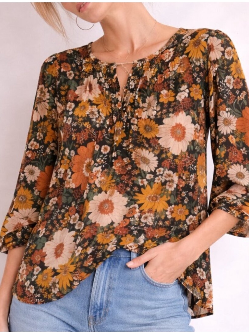 NATURAL LIFE Women’s Boho Floral Lightweight Top Long Sleeve size L/XL - Picture 2 of 12
